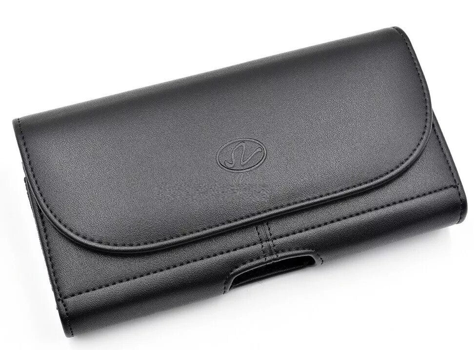 (3XL) Universal Strong Magnetic Black Leather Pouch with Card Holder, Belt Loop