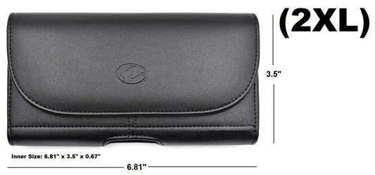 (2XL) Universal Strong Magnetic Black Leather Pouch with Card Holder, Belt Loop
