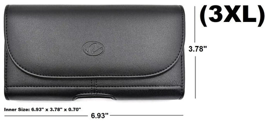 (3XL) Universal Strong Magnetic Black Leather Pouch with Card Holder, Belt Loop