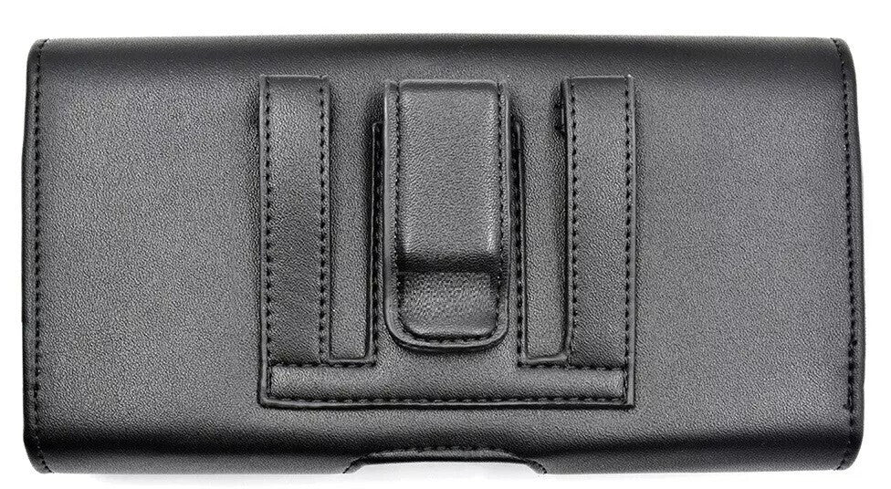 (L) Universal Strong Magnetic Black Leather Pouch with Card Holder, Belt Loop