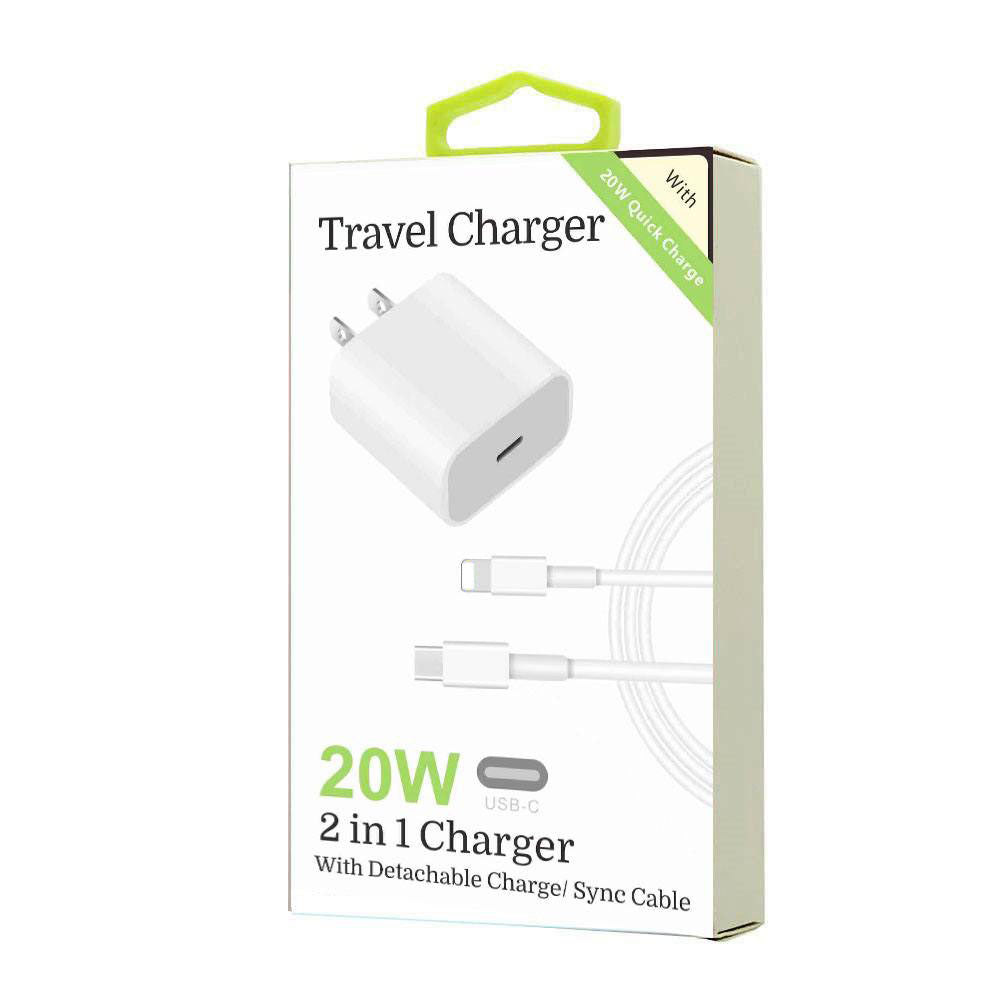 20W 8-Pins to Type-C 2 in 1 Fast Charger (white)