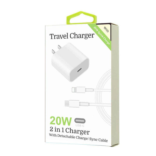 20W 8-Pins to Type-C 2 in 1 Fast Charger (white)